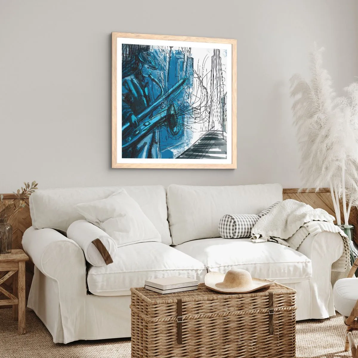 Plakat i ramme af lyst egetræ - Byens rapsodi - 50x50 cm