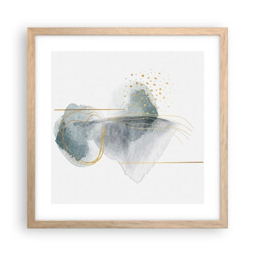 Plakat i ramme af lyst egetræ - Om forholdet mellem grå og guld - 40x40 cm