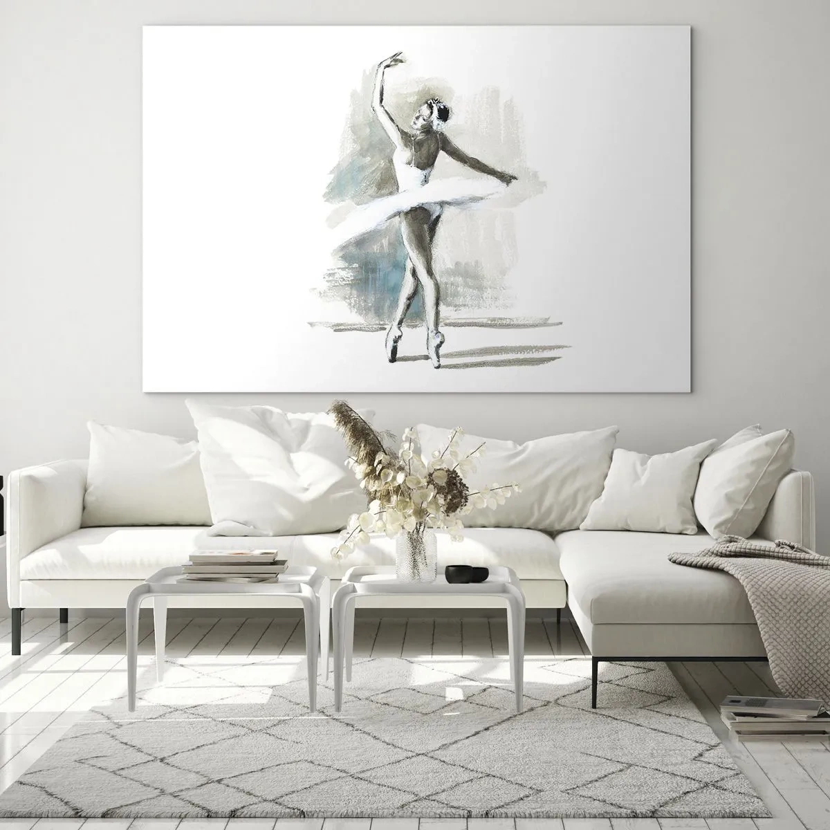 Billede på glas - En ballerina i en klassisk dansestilling - 70x50cm - Fortryllet til en svane - Moderne vægdekoration til stue og soveværelse ARTTOR