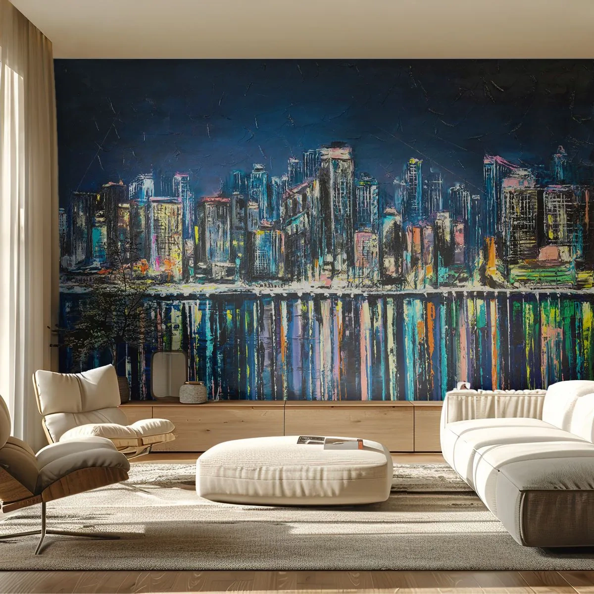 Fototapet Premium Sand - Kaskade af lys - By, Arkitektur, flod - 100x70 cm