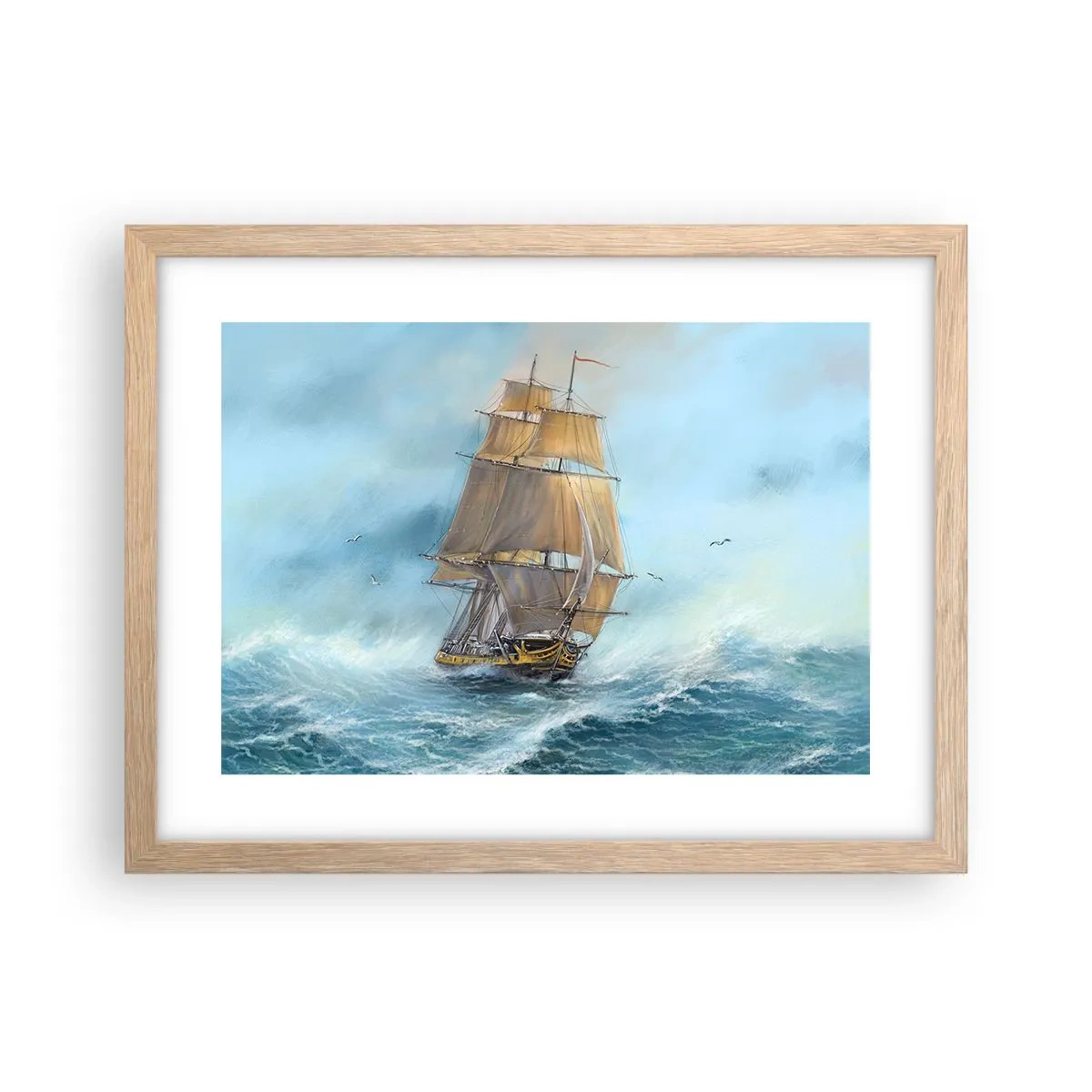 Plakat i ramme af lyst egetræ - Bølgende gennem bølgerne - 40x30 cm