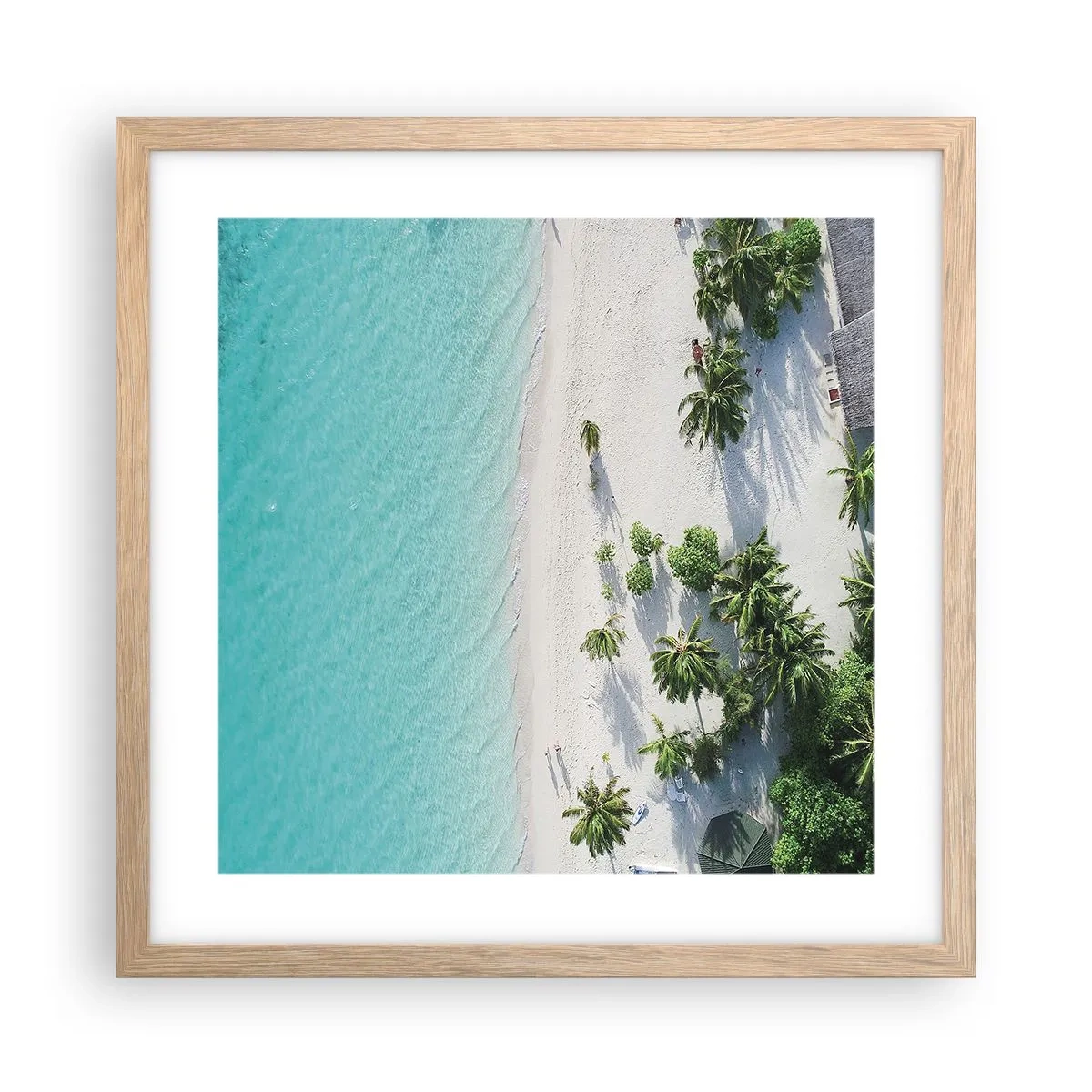 Plakat i ramme af lyst egetræ - Ferie i paradis - 40x40 cm