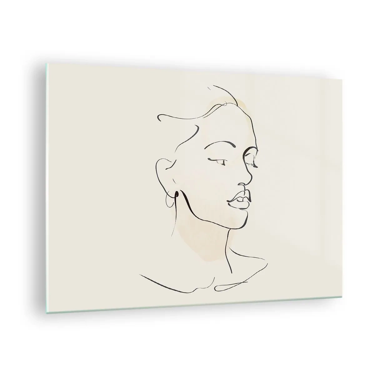 Billede på glas - Et kvindeligt lineært portræt mod en lys baggrund med fine skygger. - 70x50cm - En bestemt linje - Moderne vægdekoration til stue og soveværelse ARTTOR