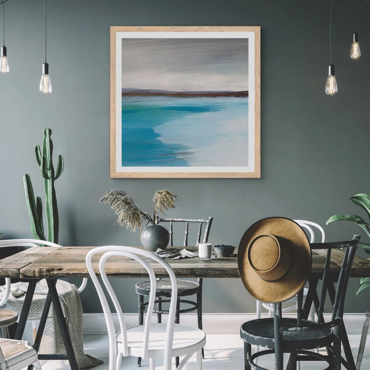 Plakat i ramme af lyst egetræ - Horisontalt landskab - 40x40 cm