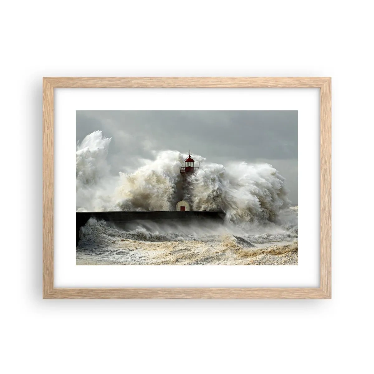 Plakat i ramme af lyst egetræ - Havets vrede - 40x30 cm