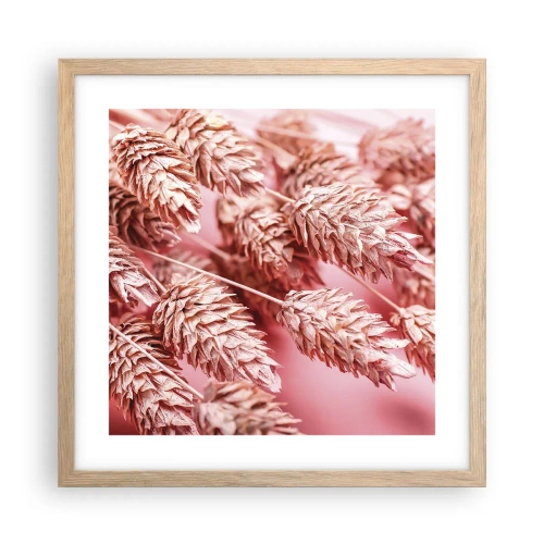 Plakat i ramme af lyst egetræ - Blomsterkaskade i lyserødt - 40x40 cm