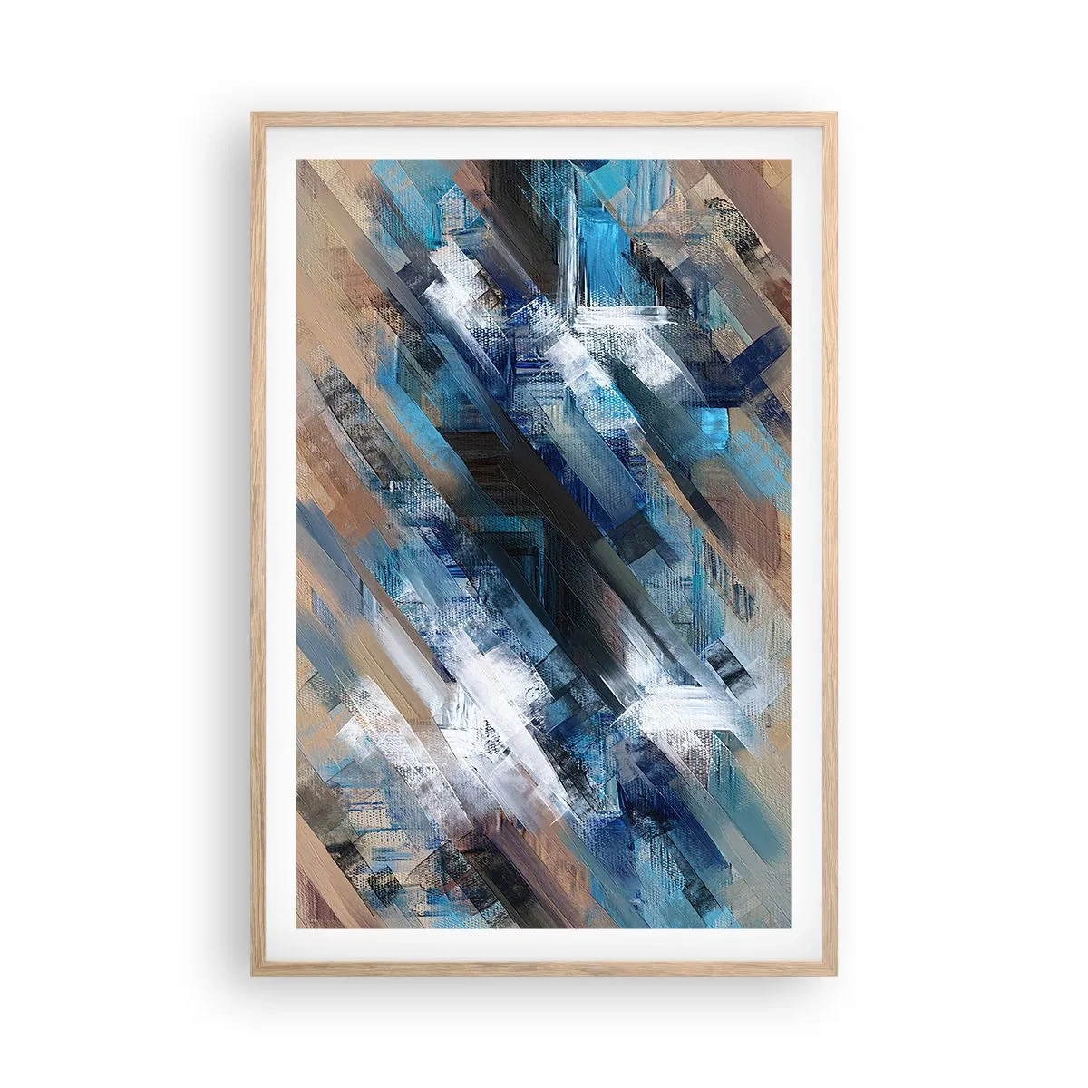 Plakat i ramme af lyst egetræ - På en blå skråning - 61x91 cm