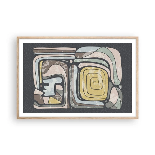 Plakat i ramme af lyst egetræ - Abstraktion i en præcolumbiansk ånd - 91x61 cm