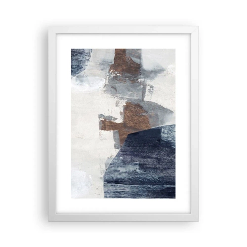 Plakat i hvid ramme - Blåbrune former - 30x40 cm