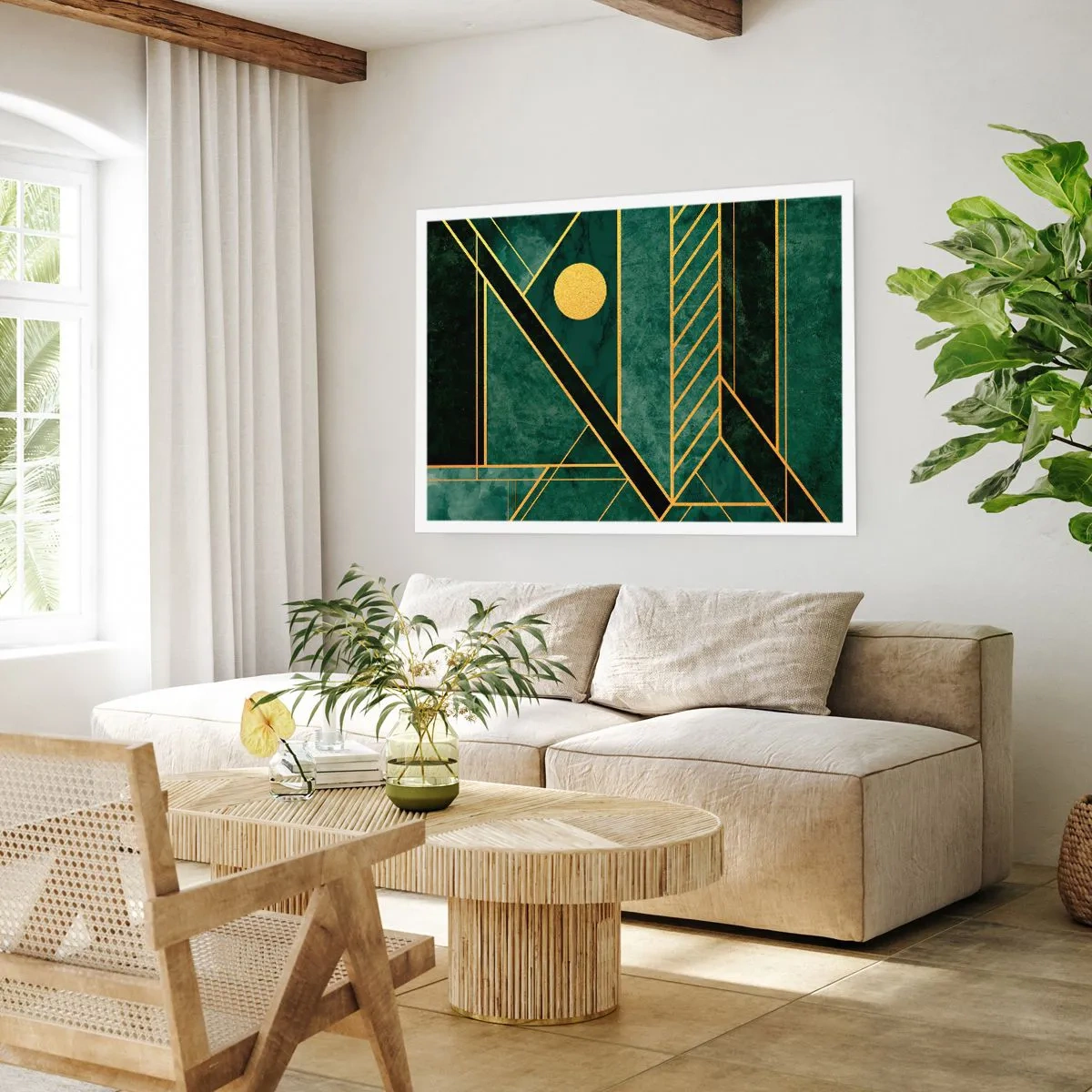 Plakat - Dynamikken i guld og azurblå - 91x61 cm