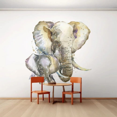 Fototapet Selvklæbende Deluxe Sticker - Der er intet sted som hos mor - Dyr, Elefant, Grafik - 500x350 cm