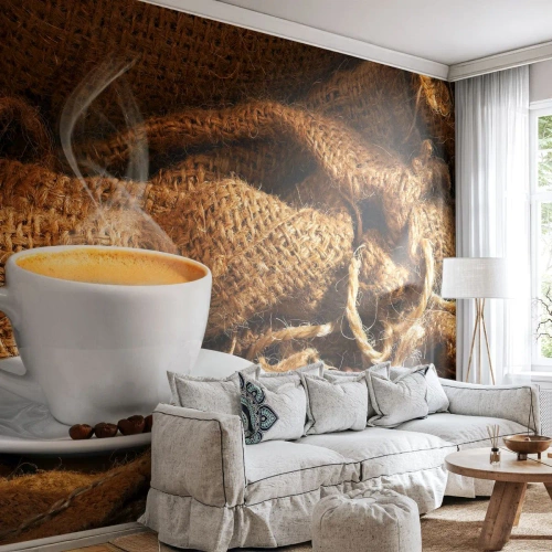Fototapet Selvklæbende Deluxe Sticker - Duften af mokka og honningvæskens tæthed - Gastronomi, Kaffe, kop kaffe - 500x350 cm