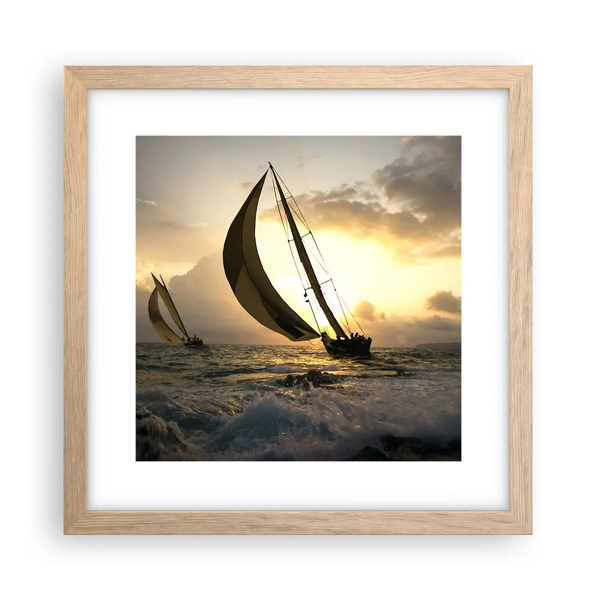 Plakat i ramme af lyst egetræ - I medvind og modvind - 30x30 cm