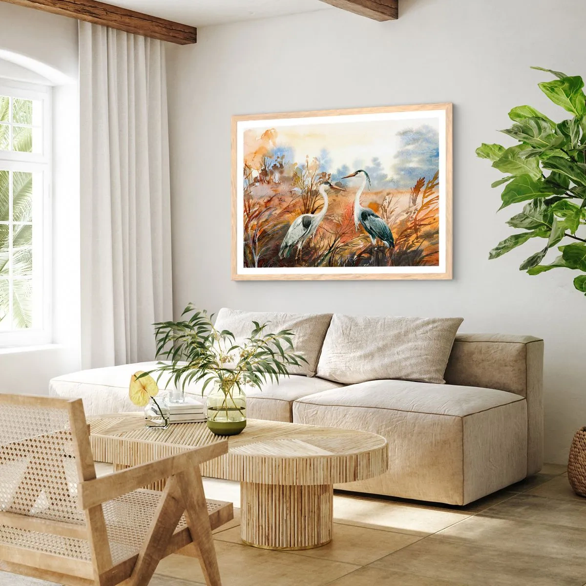 Plakat i ramme af lyst egetræ - Hvor skal vi hen om efteråret? - 50x40 cm