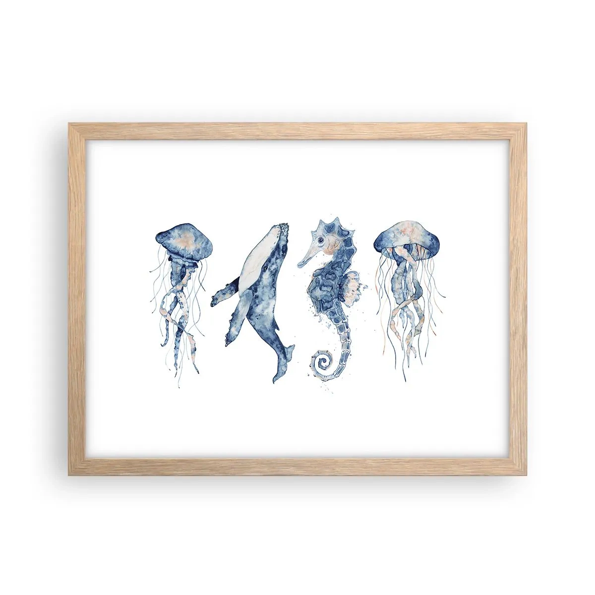 Plakat i ramme af lyst egetræ - Havets vidundere - 40x30 cm