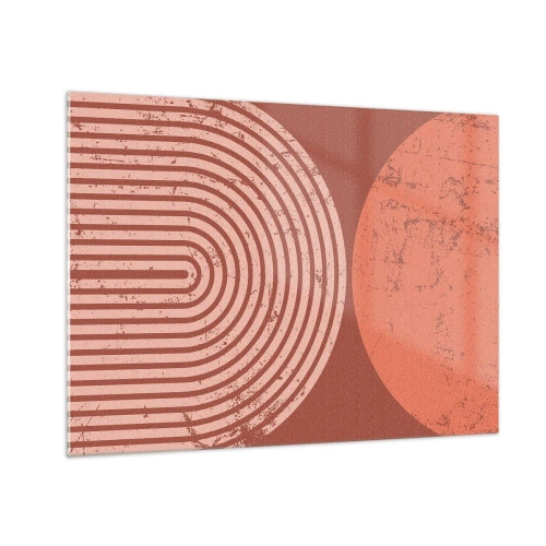 Billede på glas - Geometrisk rustfarvet grafik med en halvcirkel og en cirkel - 70x50cm - Tæt forhold - Moderne vægdekoration til stue og soveværelse ARTTOR