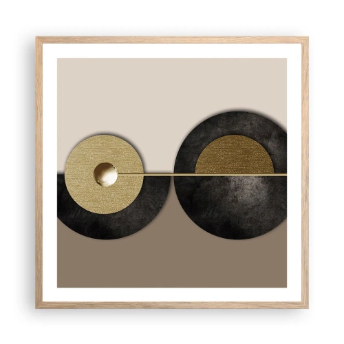 Plakat i ramme af lyst egetræ - Variationer omkring en cirkel - 60x60 cm