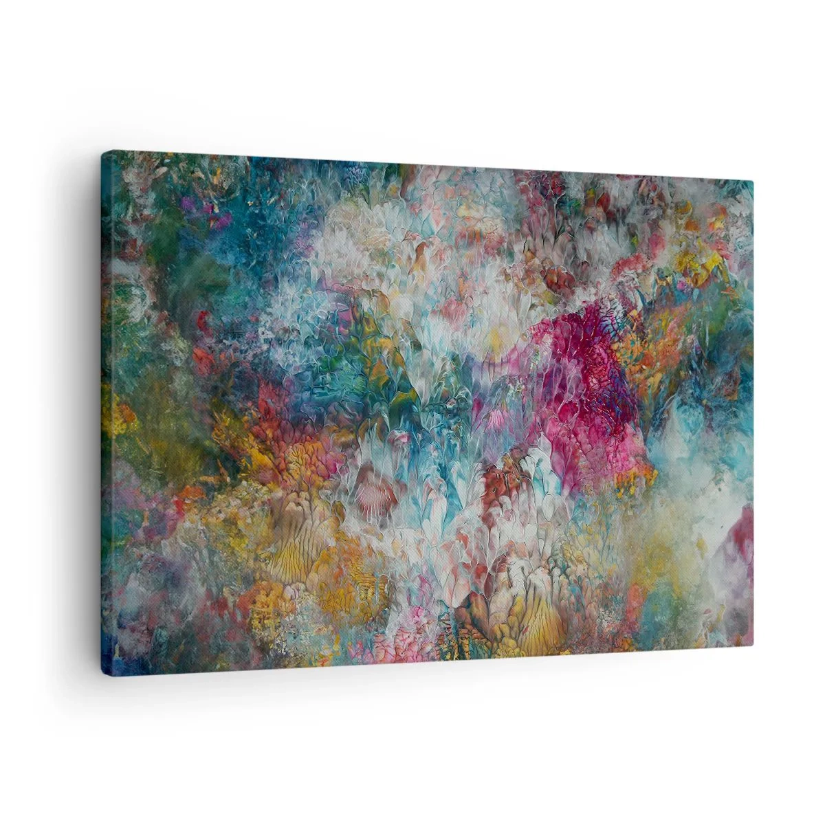 Lærredstryk - Billede på lærred - En farverig abstraktion, der ligner blomster i blomst - 70x50cm - I fuldt flor - Moderne vægdekoration til stue og soveværelse ARTTOR