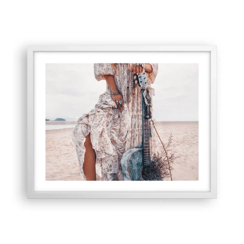 Plakat i hvid ramme - Børn blomster på vej - 50x40 cm