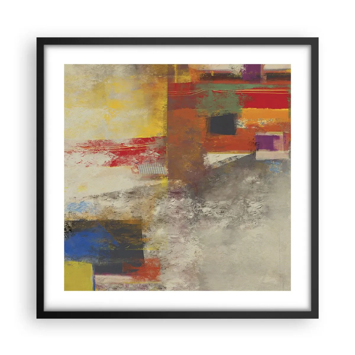 Plakat i sort ramme - Geometri af farver - 50x50 cm