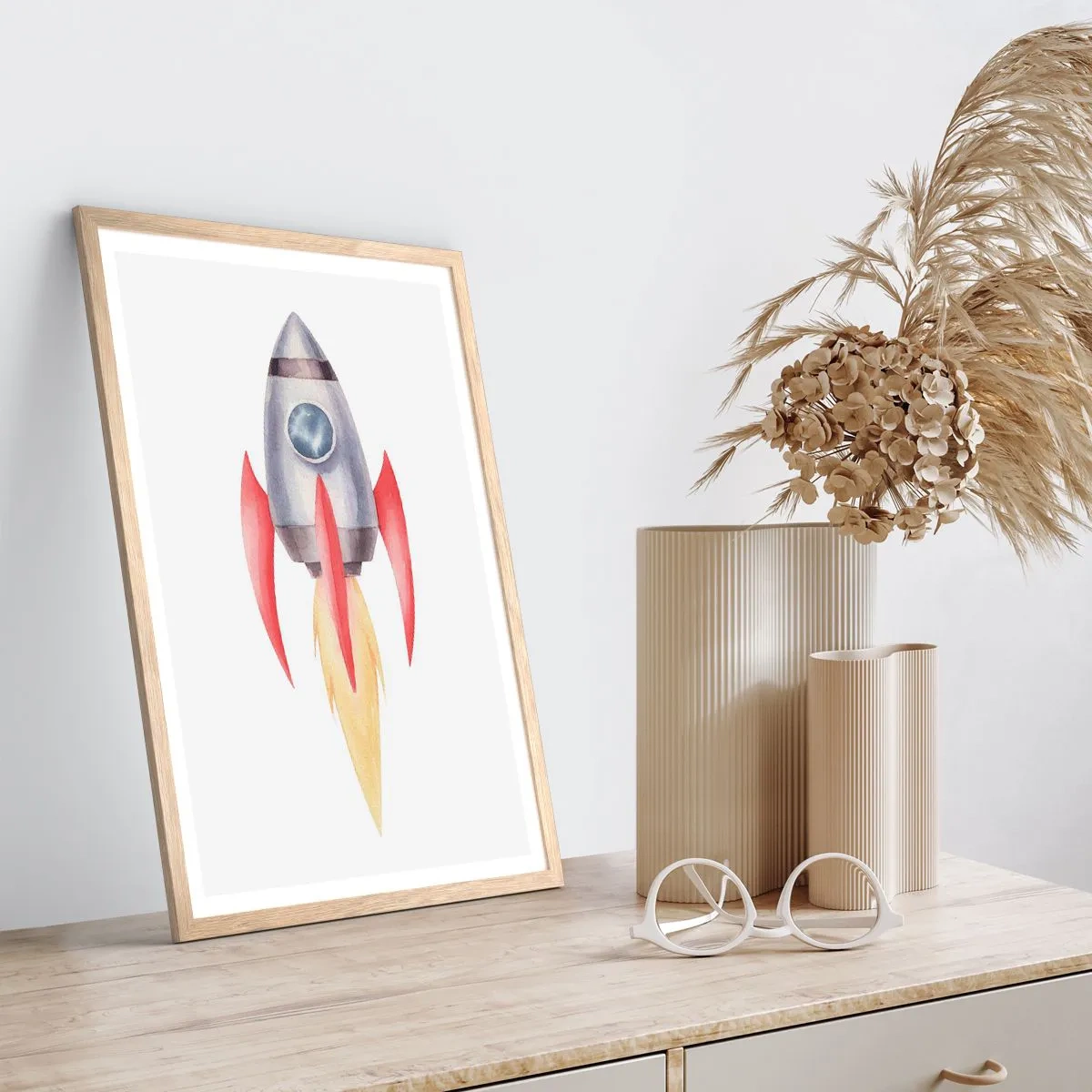 Plakat i ramme af lyst egetræ - Højere, hurtigere, længere - 50x70 cm