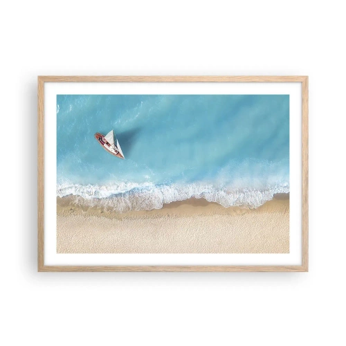 Plakat i ramme af lyst egetræ - På grænsen mellem blå og guld - 70x50 cm