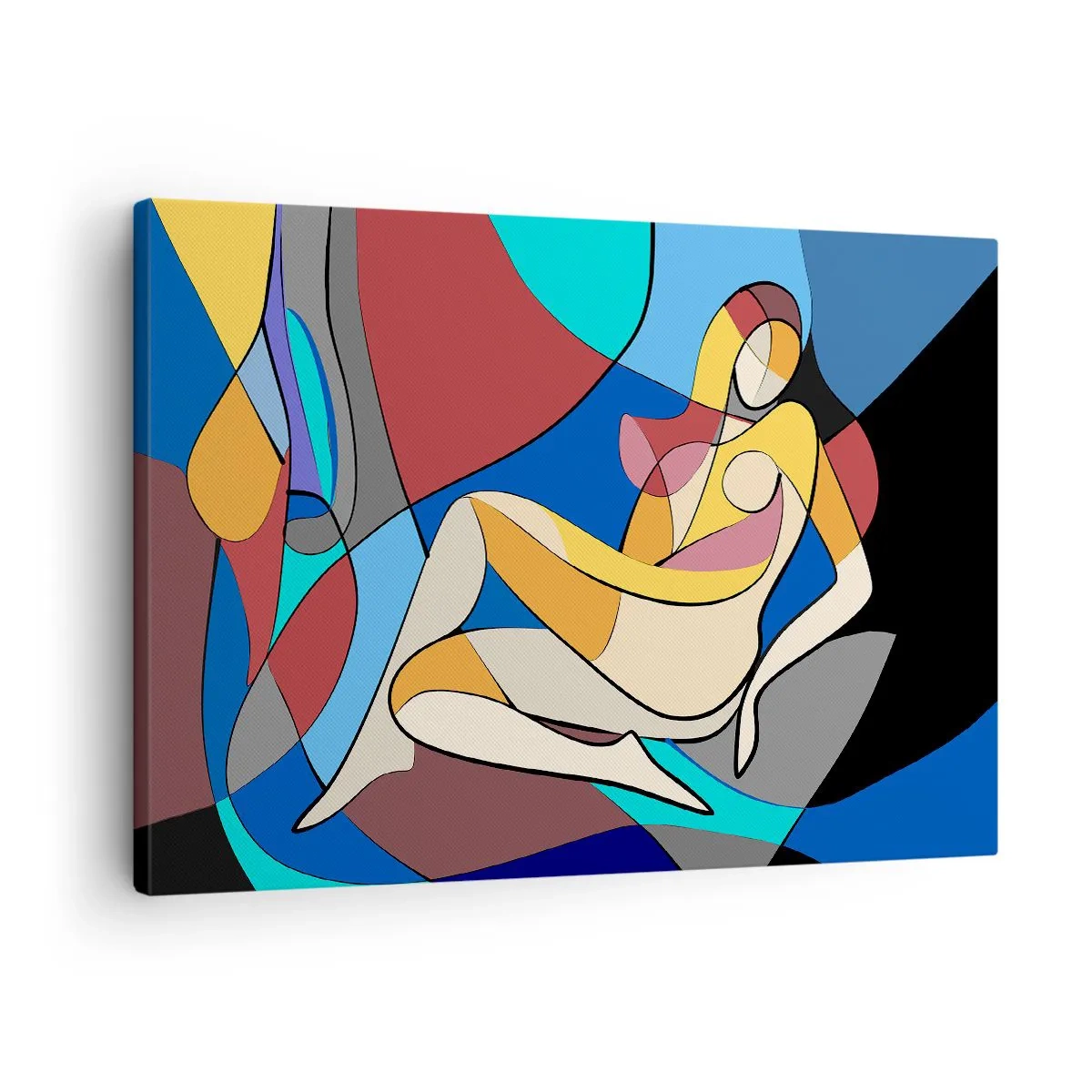Lærredstryk - Billede på lærred - Farverig nøgen i kubistisk stil - 70x50cm - Kubistisk nøgen - Moderne vægdekoration til stue og soveværelse ARTTOR