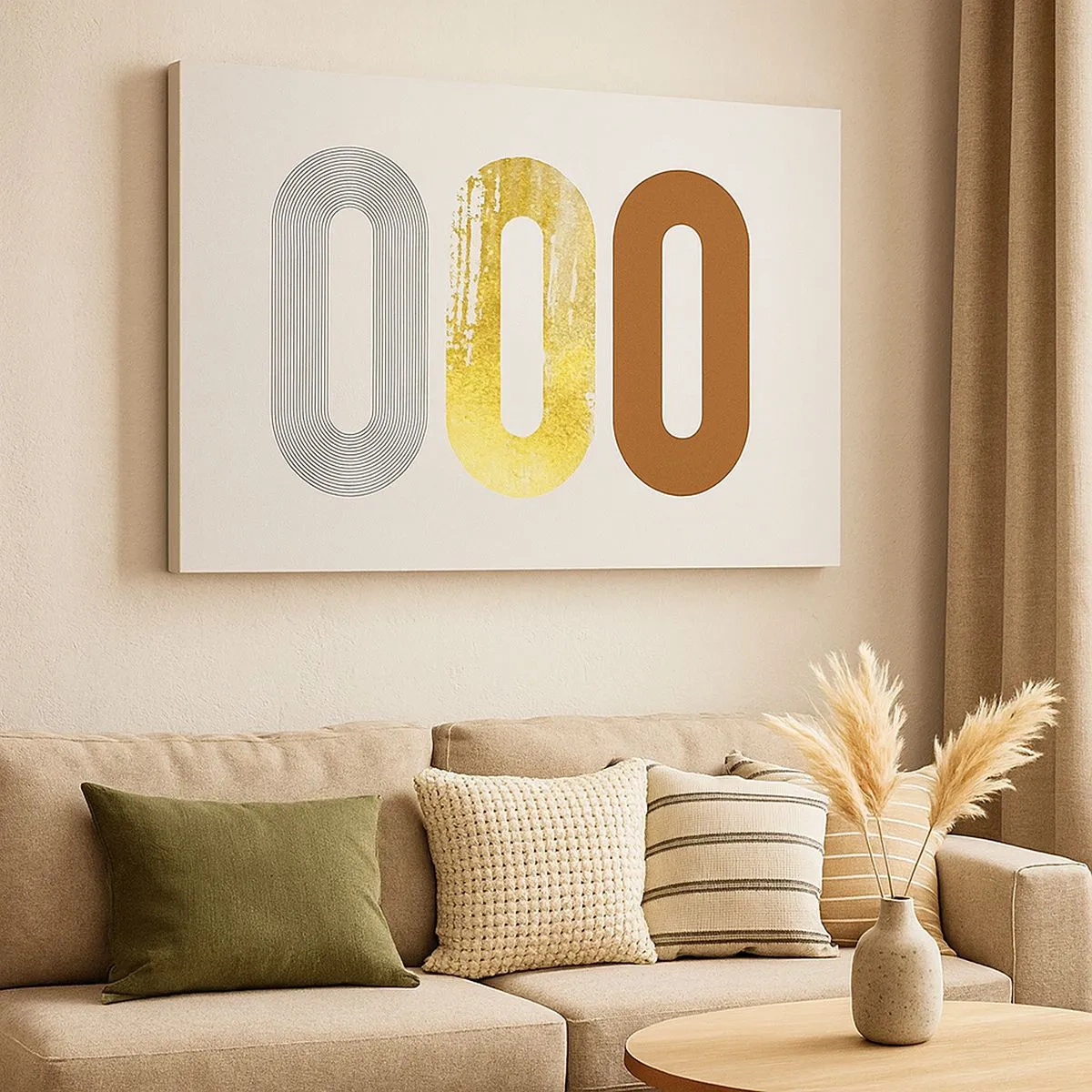 Lærredstryk - Billede på lærred - Abstrakt motiv af tre geometriske former - 70x50cm - Åhhh! - Moderne vægdekoration til stue og soveværelse ARTTOR