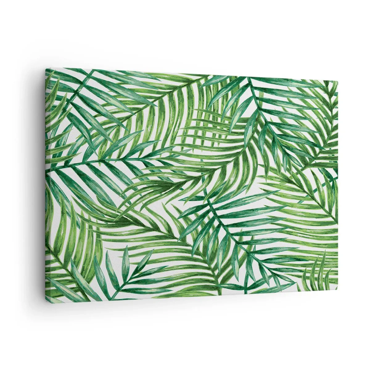 Lærredstryk - Billede på lærred - Grønne tropiske palmeblade på en lys baggrund - 70x50cm - Under det grønne baldakin - Moderne vægdekoration til stue og soveværelse ARTTOR
