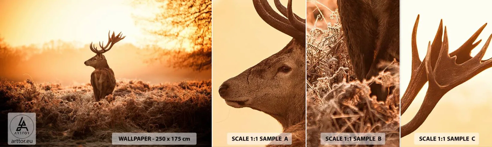 Prøve Fototapet Selvklæbende Deluxe Sticker - Herre på godset - Landskab, Hjort, Dyr - 100x30 cm