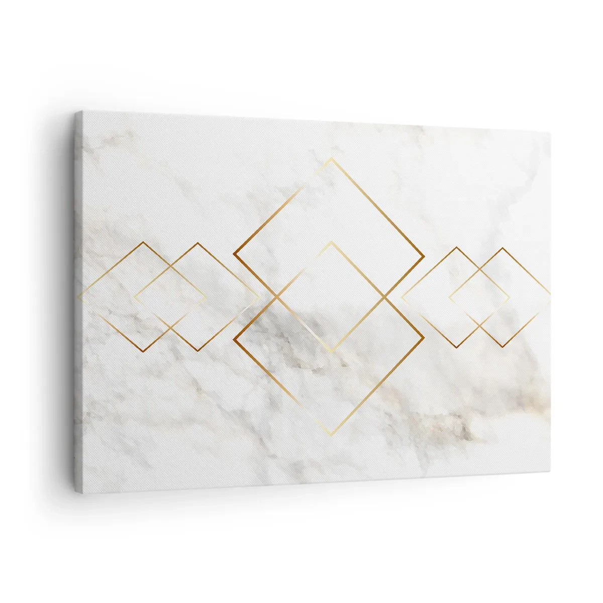 Lærredstryk - Billede på lærred - Minimalistiske gyldne romber på marmorbaggrund - 70x50cm - Udsigt til det uendelige - Moderne vægdekoration til stue og soveværelse ARTTOR