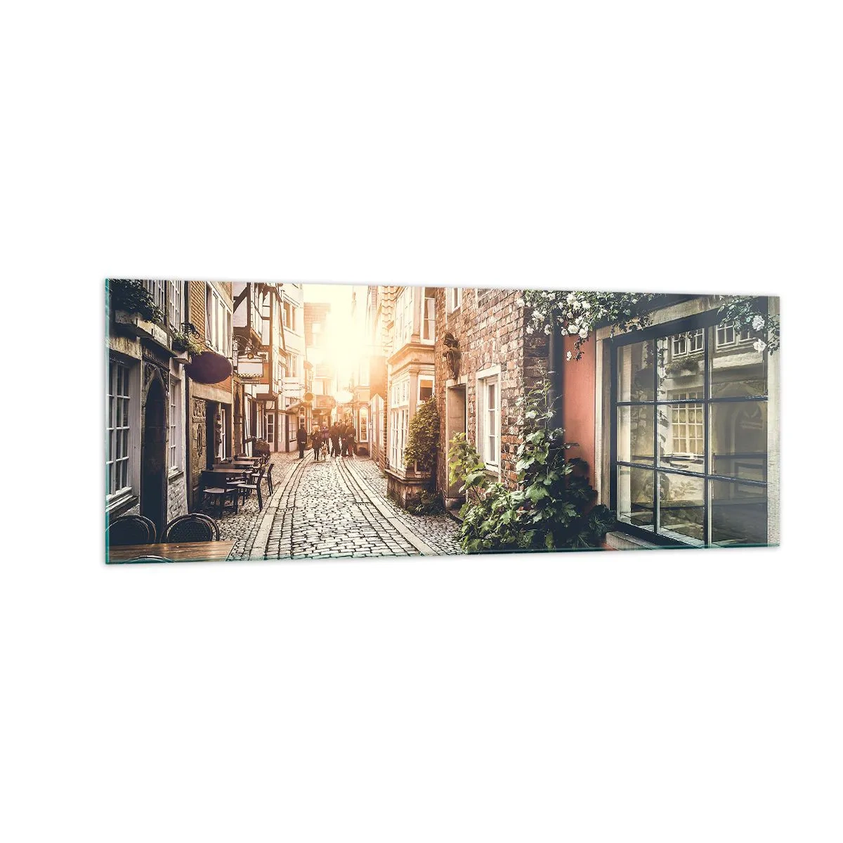 Billede på glas - En rosengyde i et lyserødt skær - 140x50 cm