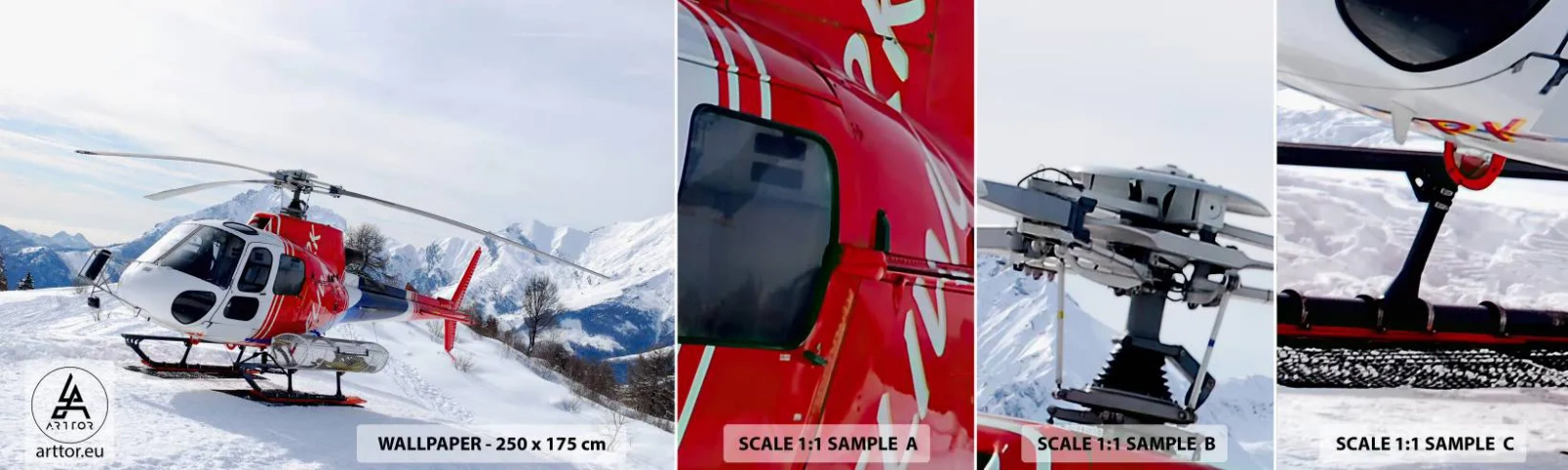 Fototapet Prøve Standard Eco - Altid klar - Helikopter, Landskab, Alperne - 100x30 cm