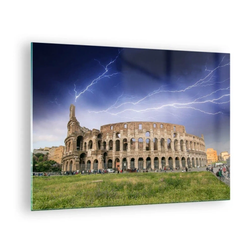 Billede på glas - Colosseum i Rom under et lynnedslag - 70x50cm - Kamparena - Moderne vægdekoration til stue og soveværelse ARTTOR