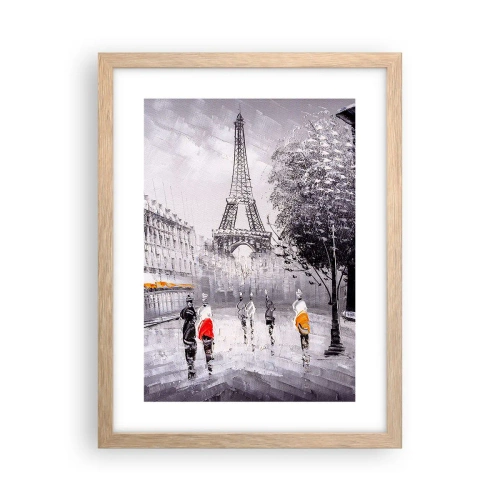 Plakat i ramme af lyst egetræ - En parisisk spadseretur - 30x40 cm