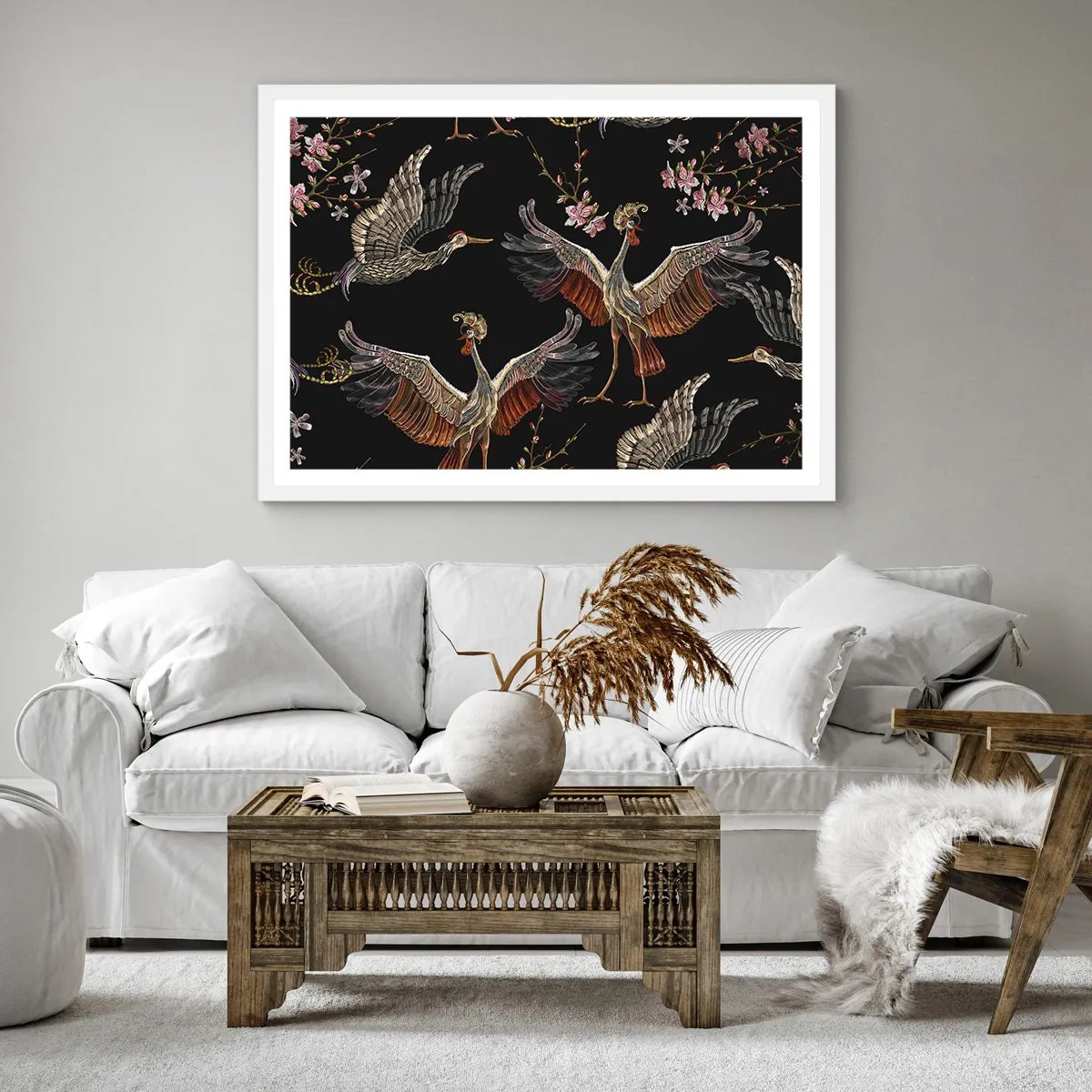 Plakat i hvid ramme - Eventyrlig fugl - 50x50 cm