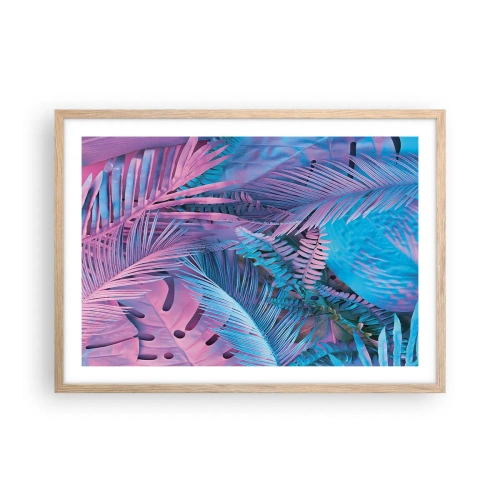 Plakat i ramme af lyst egetræ - Troperne i lyserød og blå - 70x50 cm