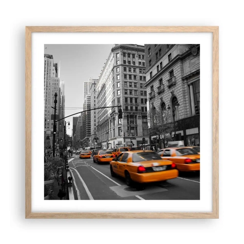 Plakat i ramme af lyst egetræ - Storbyens sol - 50x50 cm