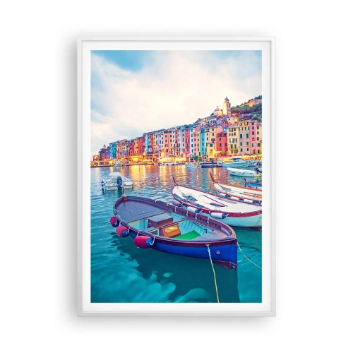 Plakat i hvid ramme - En farverig aften i havnen - 70x100 cm