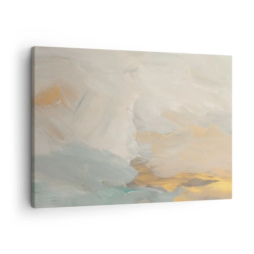 Lærredstryk - Billede på lærred - Fine abstrakte streger i nuancer af hvid og guld - 70x50cm - Abstraktion - blidhedens land - Moderne vægdekoration til stue og soveværelse ARTTOR