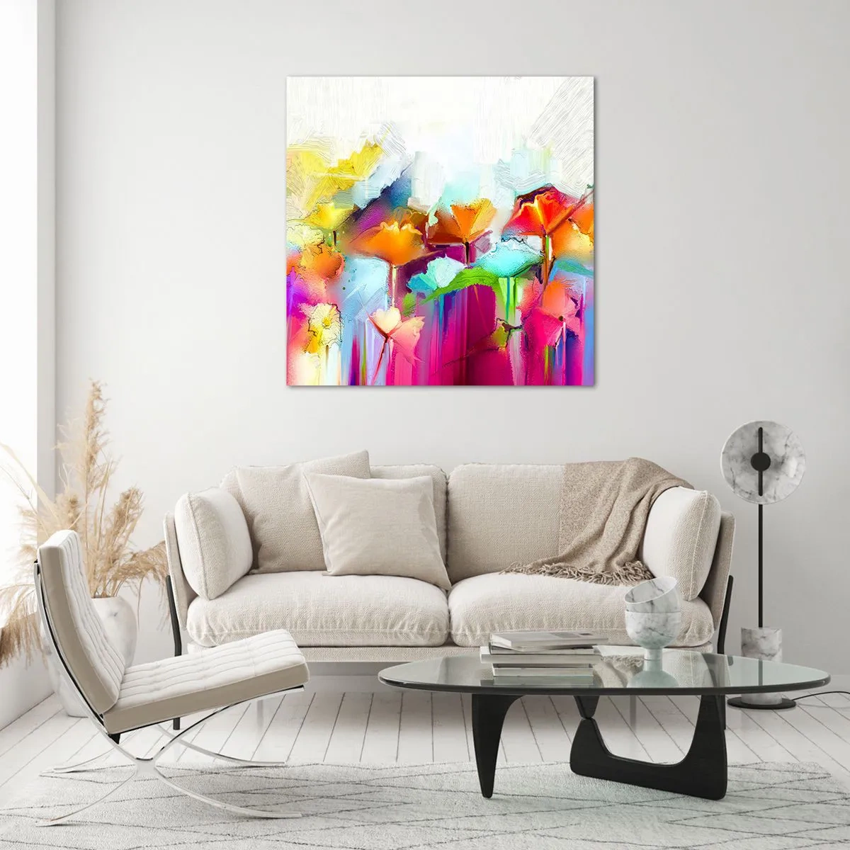 Billede på glas - Regnbuen i blomstring - 50x50 cm