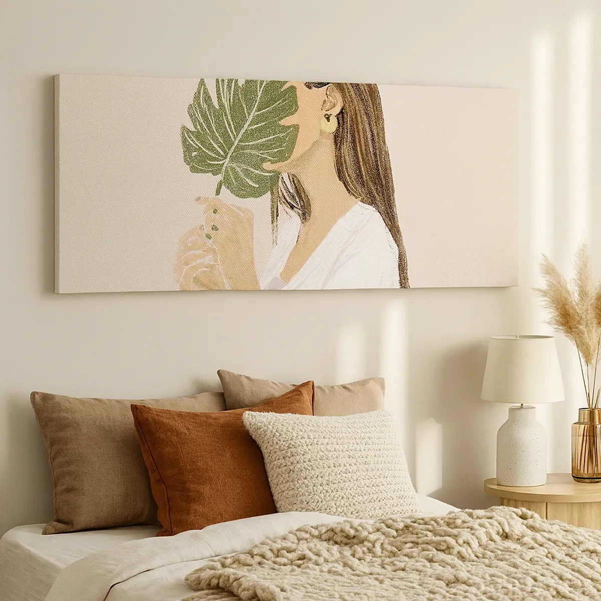 Lærredstryk - Billede på lærred - Mystisk portræt med en vifte - 30x30 cm