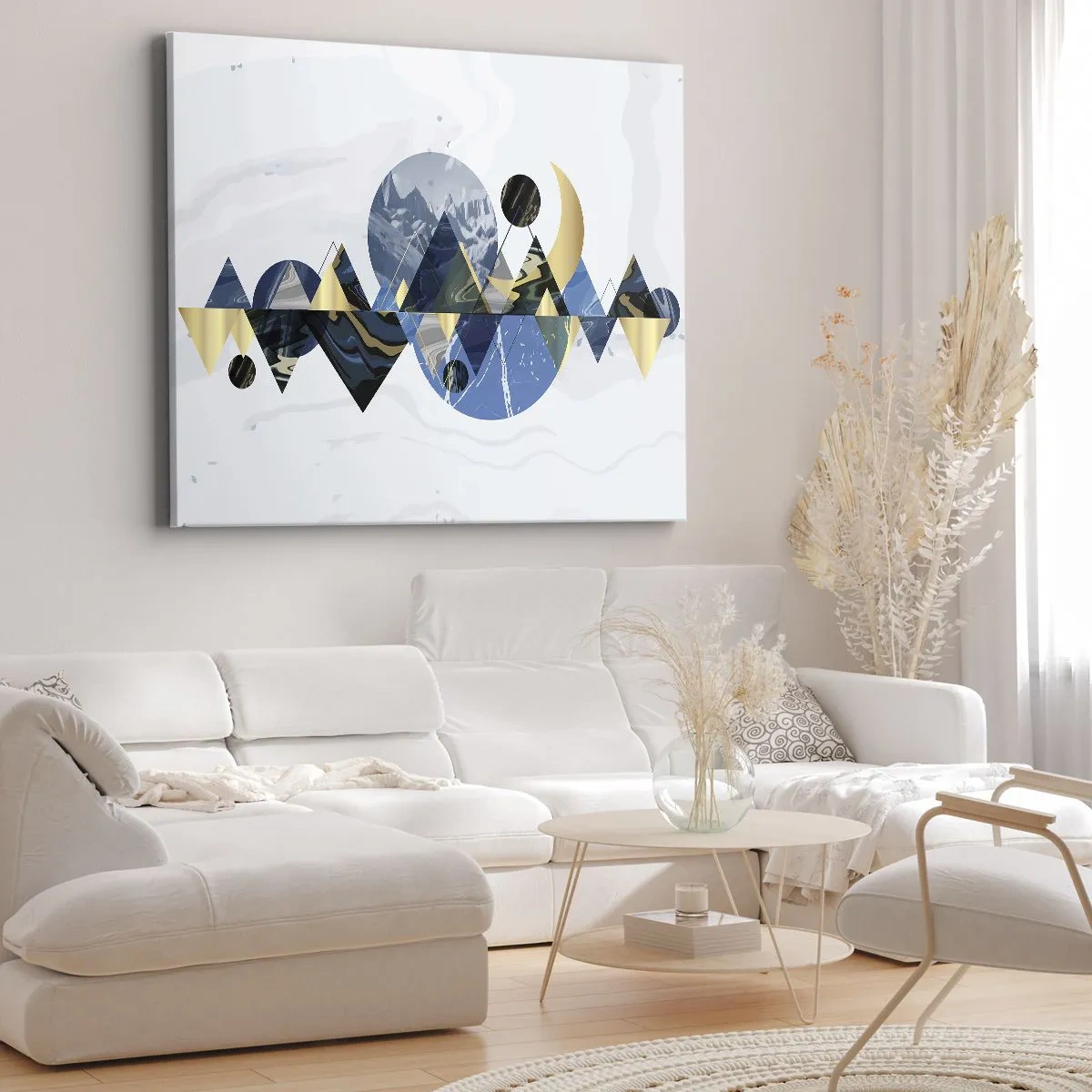 Lærredstryk - Billede på lærred - Abstrakte geometriske mønstre med bjergmotiver - 70x50cm - Geometrisk landskab - Moderne vægdekoration til stue og soveværelse ARTTOR