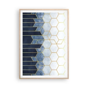 Plakat i ramme af lyst egetræ - Komposition i synkoperet rytme - 70x100 cm