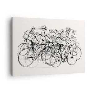 Lærredstryk - Billede på lærred - En gruppe cyklister i bevægelse i minimalistisk stil - 70x50cm - Sammen i et team - Moderne vægdekoration til stue og soveværelse ARTTOR