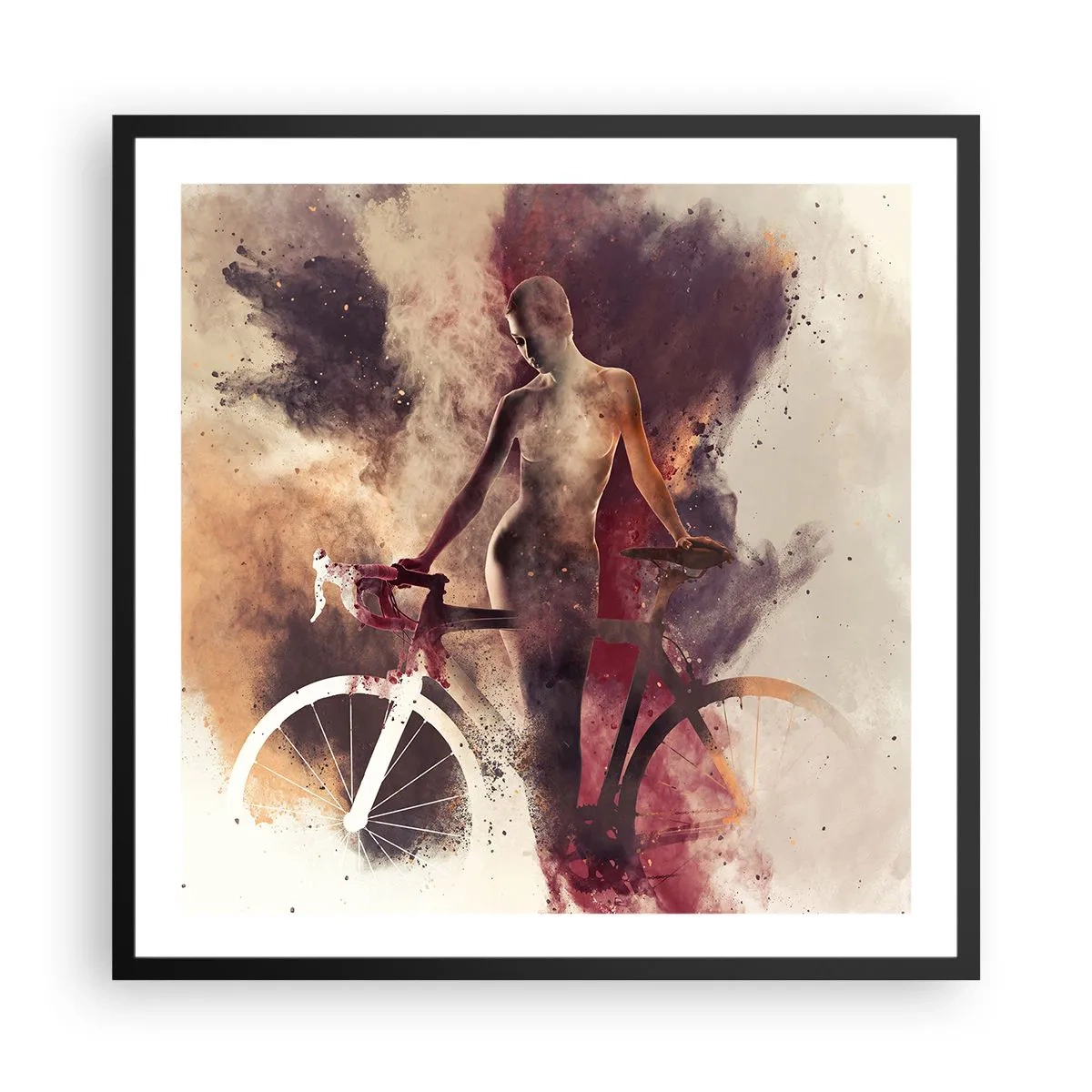 Plakat i sort ramme - I marmor former den cyklende sjæl - 60x60 cm