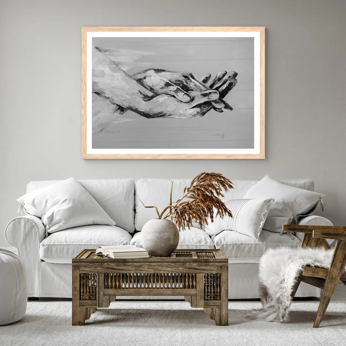 Plakat i ramme af lyst egetræ - Begyndelsen ... - 91x61 cm