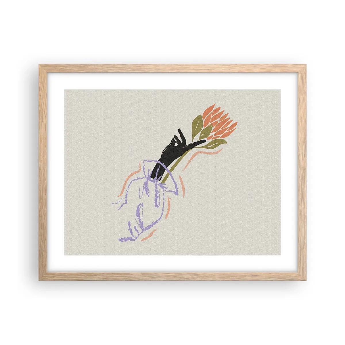 Plakat i ramme af lyst egetræ - En søsterlig berøring - 50x40 cm