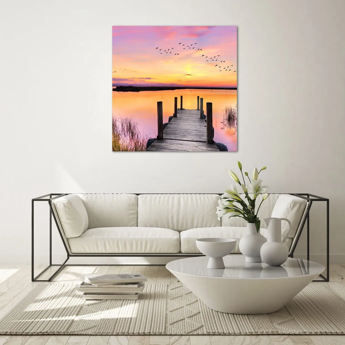 Billede på glas - Violet stille daggry - 60x60 cm