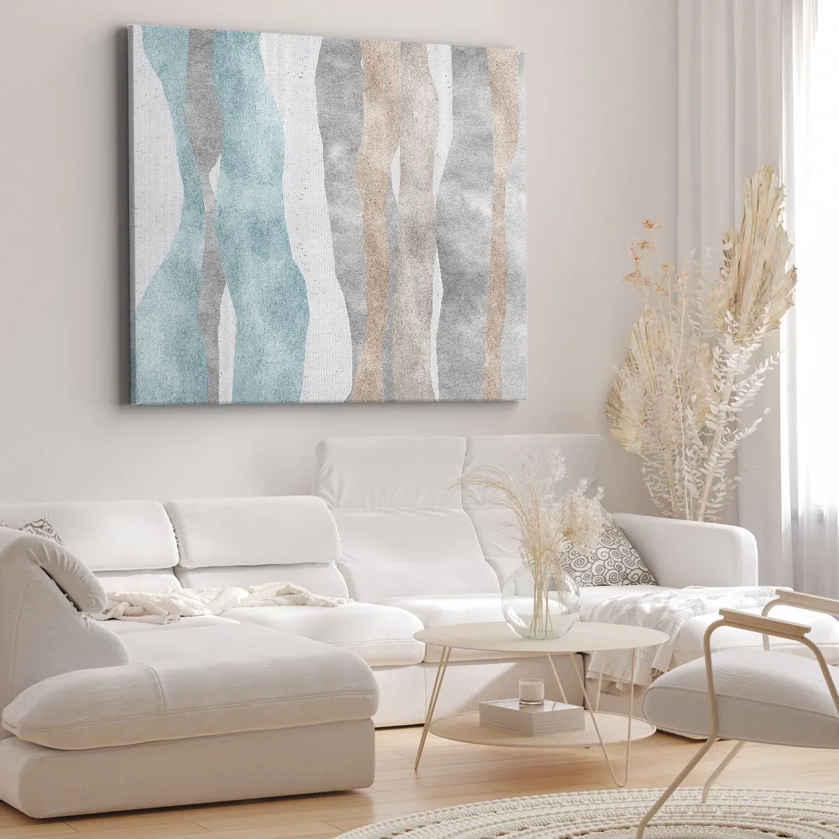 Lærredstryk - Billede på lærred - Abstrakte striber i pastelfarver - 70x50cm - En undersøgelse af intimitet - Moderne vægdekoration til stue og soveværelse ARTTOR